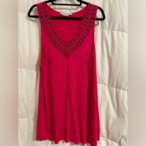 Hot pink lace-detailed tank top